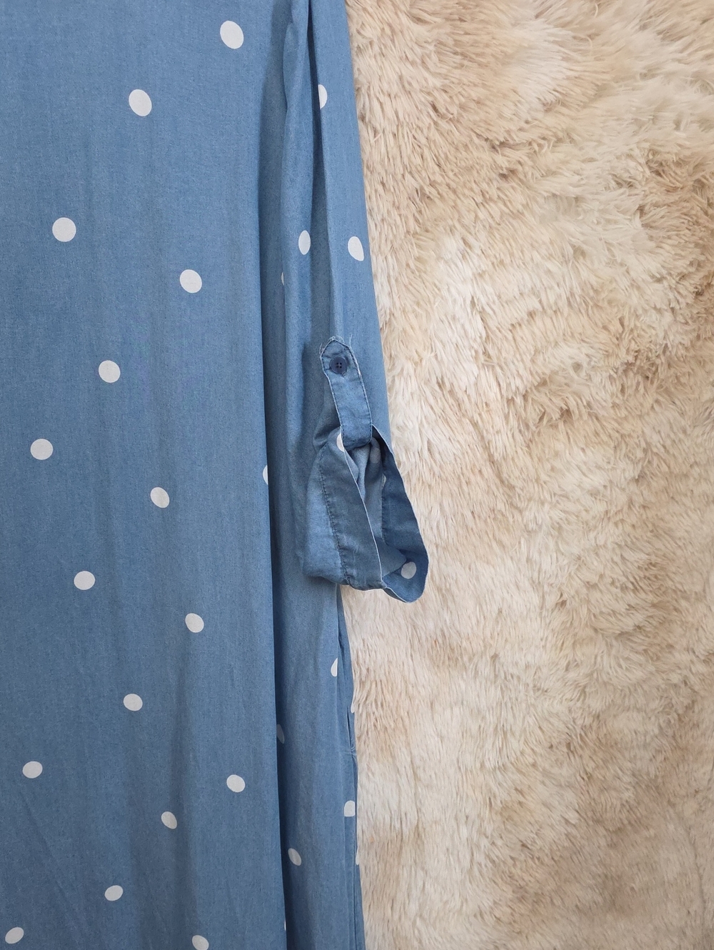 Ashley Stewart Blue Polka Dot Lyocell Shirt Dress 14/16 Roll Tab Sleeves Plus Si - Picture 6 of 10